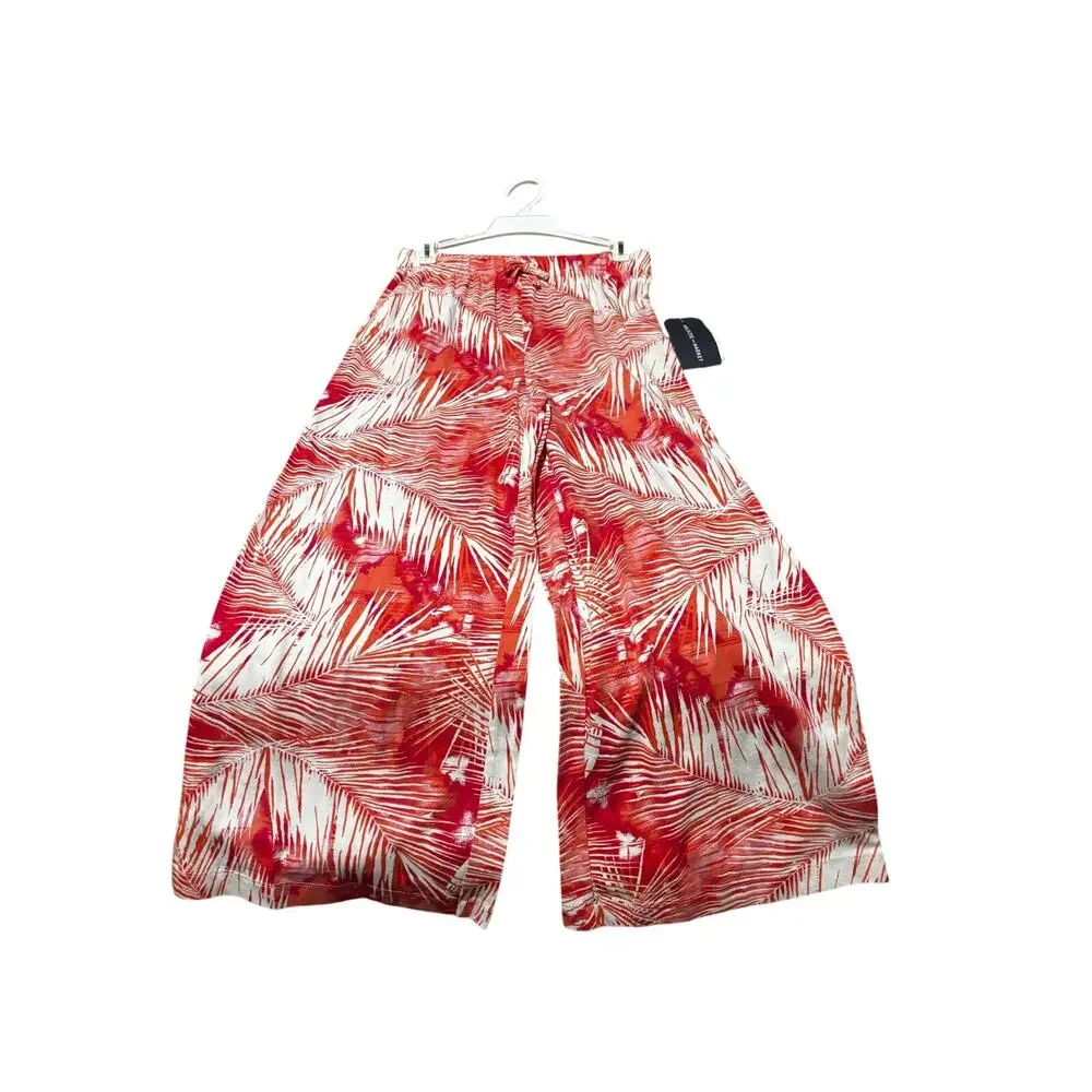 Melrose & Market M 8/10 floral wide leg white coral palazzo pant 100 cotton nwt
